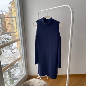 Navy Blue Thick Shoulder Cut-Out Dress